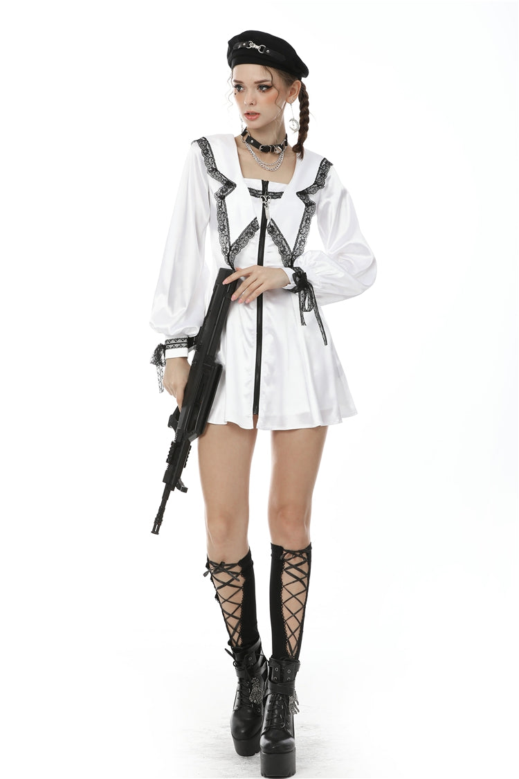 Ivory Dark JK Dress with Lace-Up and Zipper for Women
