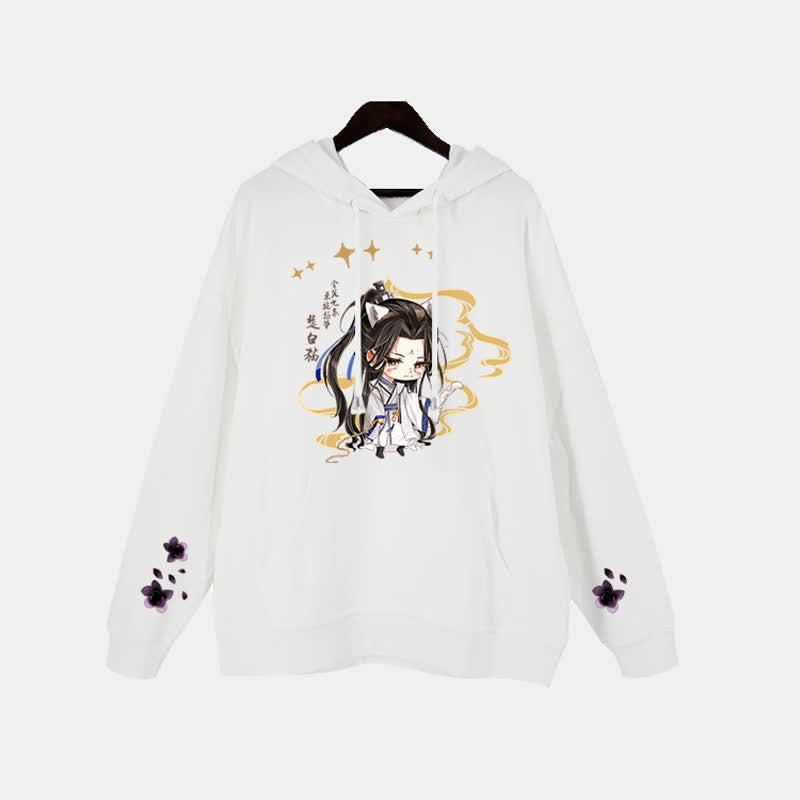 Cartoon Anime White Pocket Plush Hoodie