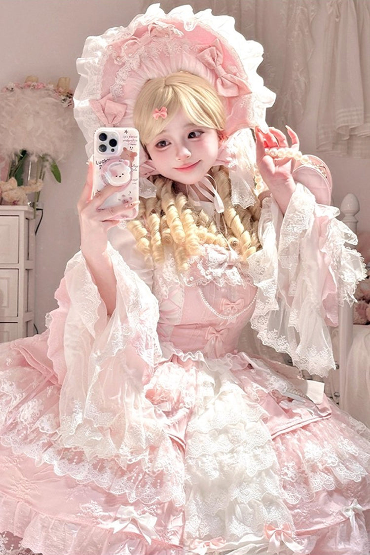 Peach Blossom JSK with Embroidery, Pearls & Cardigan