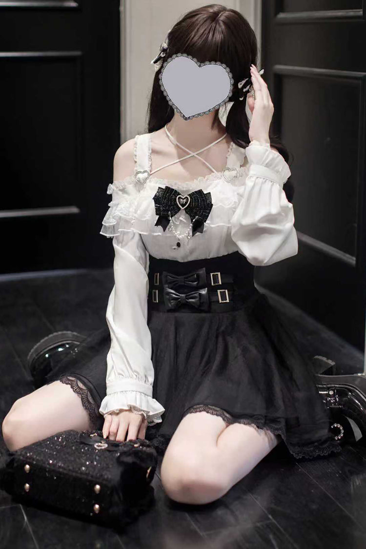 Black Bow Embellished Jirai Kei Skirt - Sweet Japanese Fashion