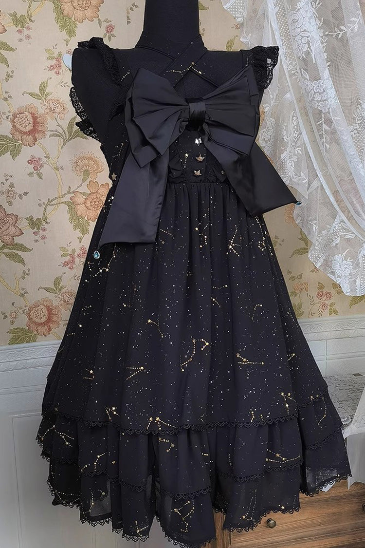 Triple-Layered Ruffle Hot Stamping Bowknot Classic Gothic Princess Lolita Jsk Dress