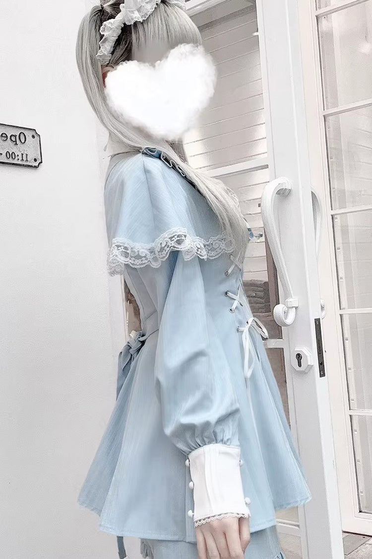 Printed Ruffled Bow Lace Sweet Jirai Kei Japanese Dress Shorts Set