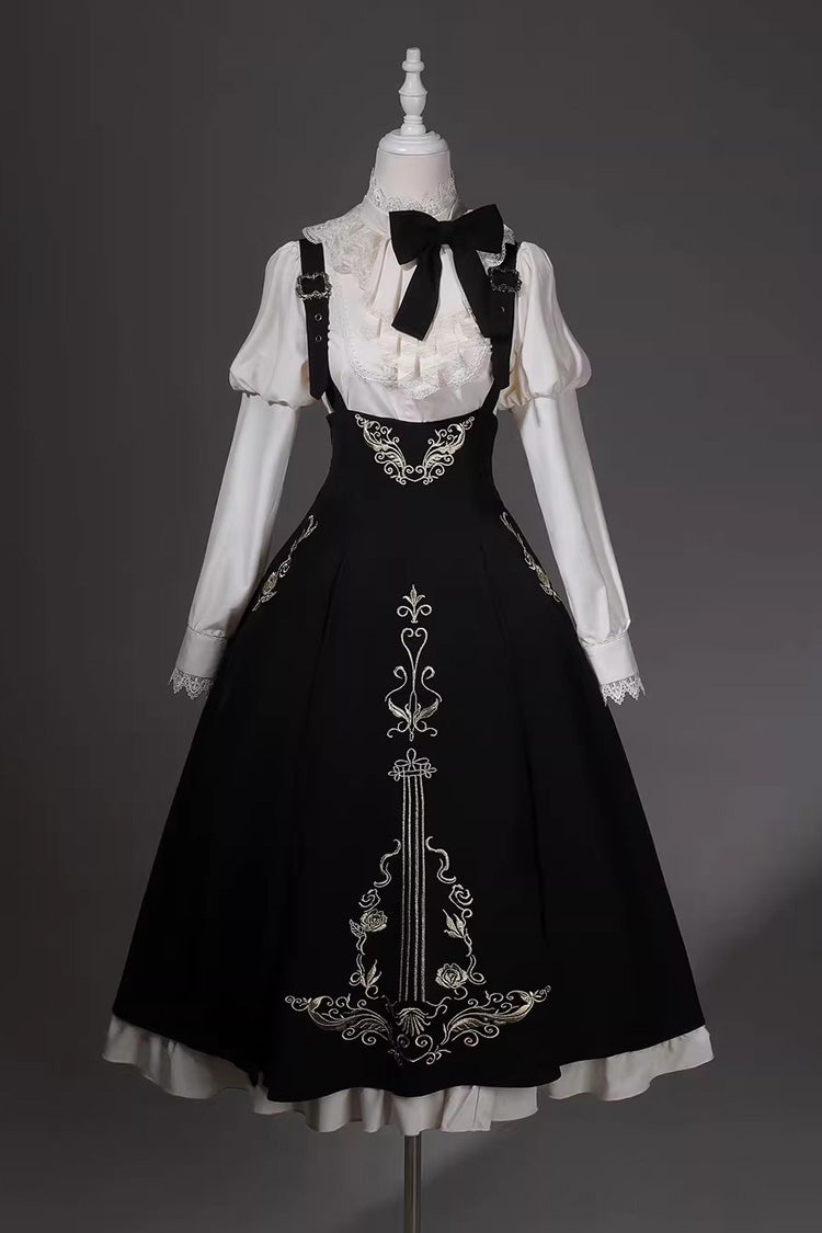 Black White Violin Variations Ruffled Embroidered Gothic Jumper Set
