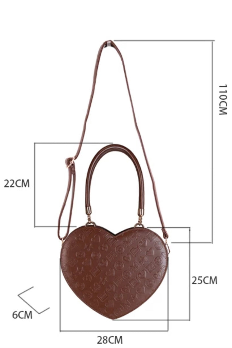 Heart-Embossed Sweet Lolita Handbag in Coffee