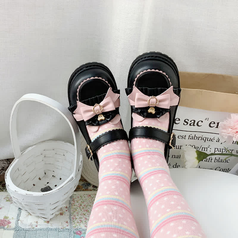 Vintage Bow Knot Button Bear Platform Lolita Shoes