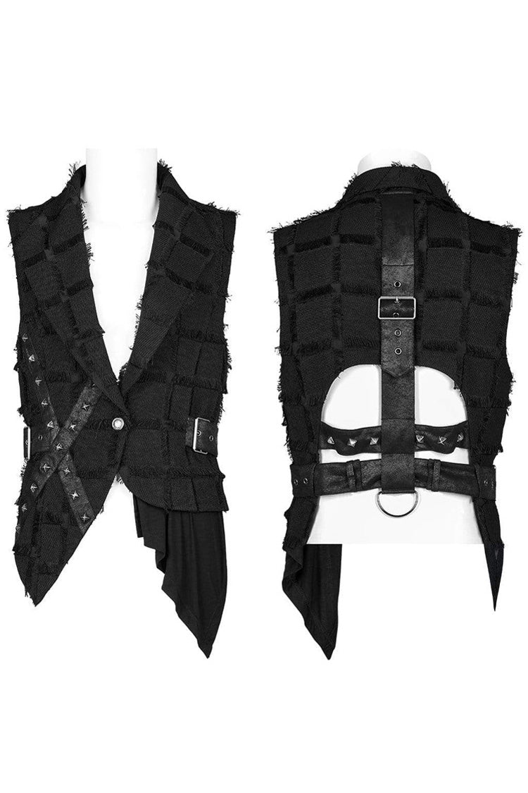 Gothic Asymmetric Faux Fur Back Cutout Leather Rivet Men's Vest