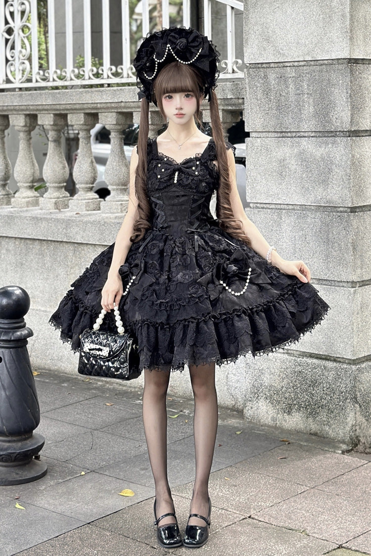 Sleeveless Ruffle Bowknot Lace Lace-Up Gothic Ballet Lolita Jsk Dress