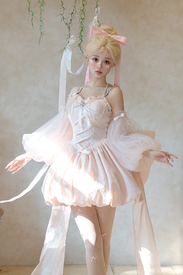 Blush Sleeveless Ruffle Bow Corset Sweet Tulip Jumper Set - The Runaway Princess