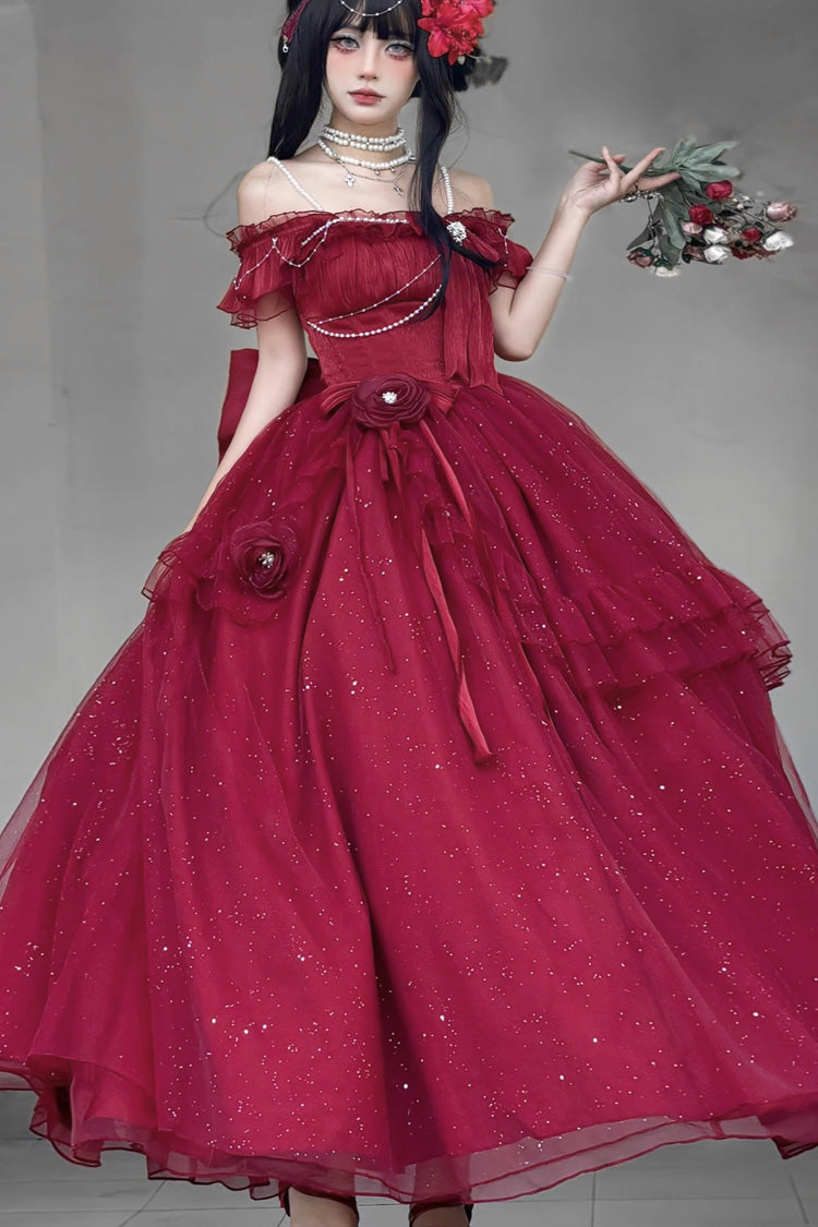 Red Off-Shoulder Sweet Elegant Princess Lolita Dress with Bow