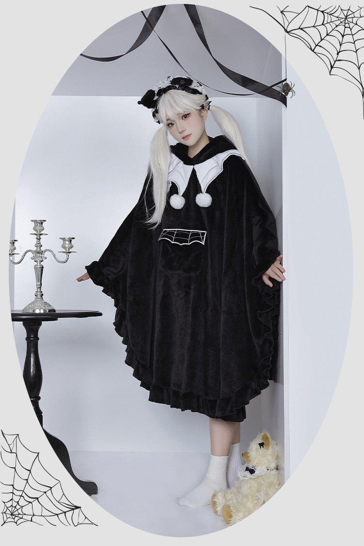 Sweet Lolita Hooded Coat Cloak with Ruffled Bat Design