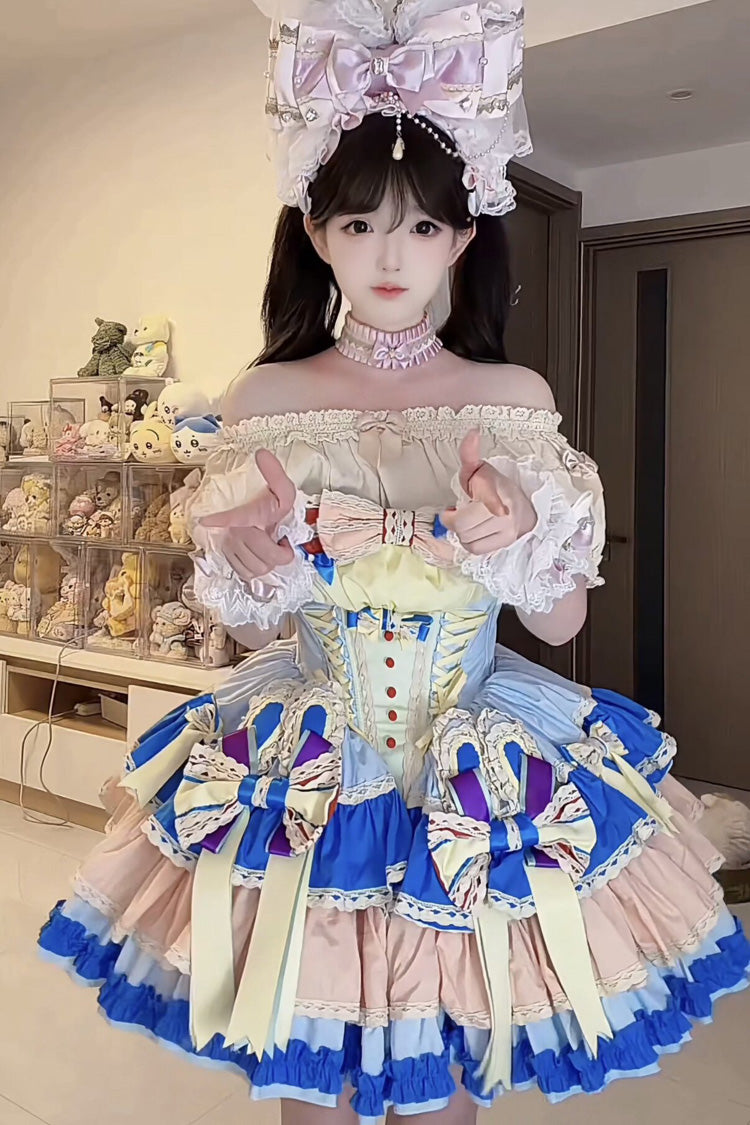Ballet Lolita Dress with Layered Ruffles and Lace-Up