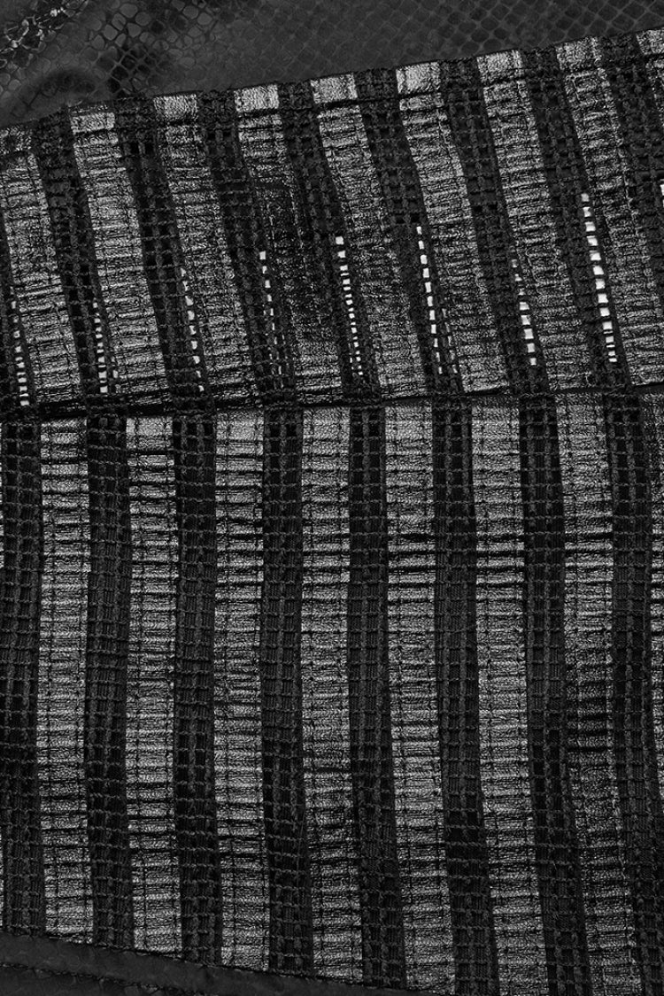 Ebony V-Neck Sleeveless Serpent Print Stitching Mesh Punk Gown
