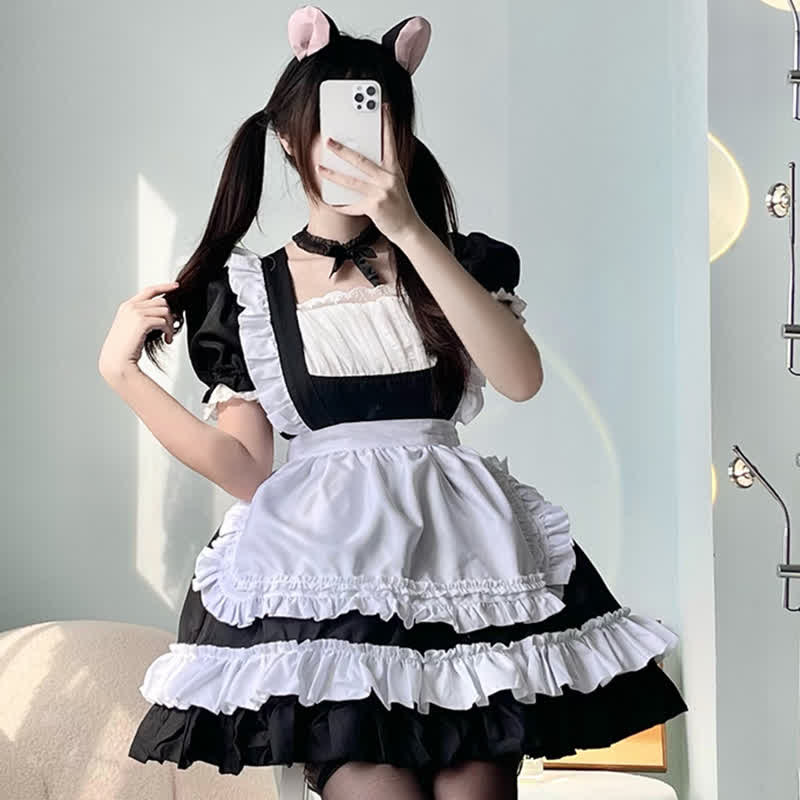 Sweet Cosplay Lace Ruffled Maid Lolita Dress Set