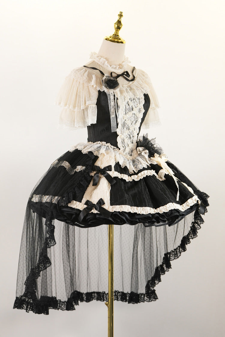 Noir Double Layer Ruffle Bow Lace Ballet Skirt Set - Twilight