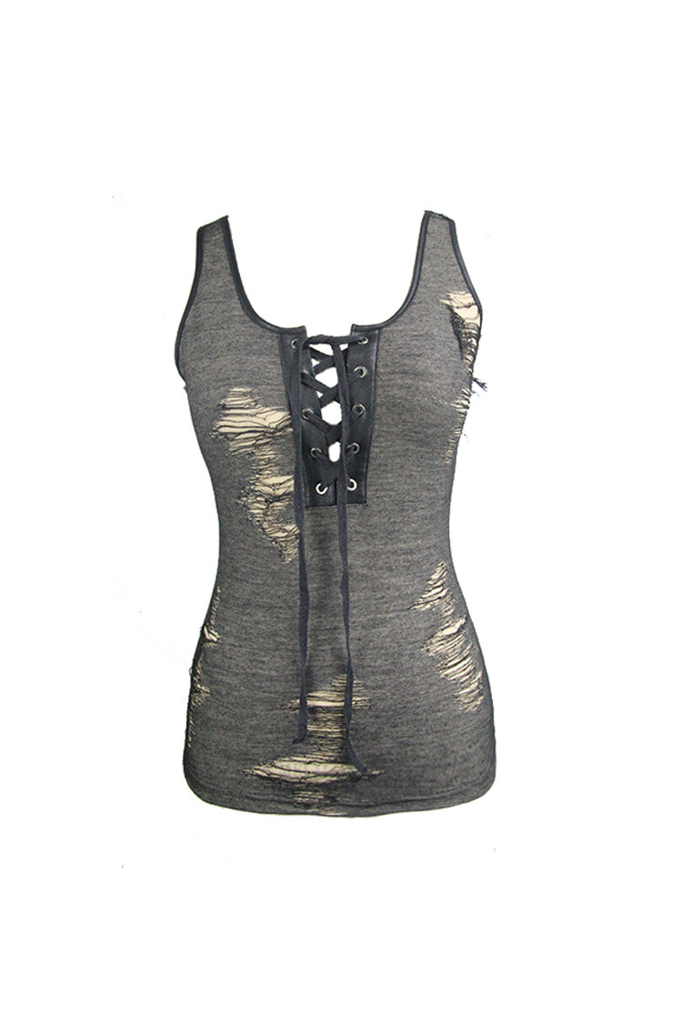 Noir/Apricot Lace-Up Sleeveless Punk Corset Vest