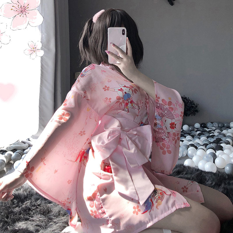 Sakura Mice Print Kimono Bathrobe