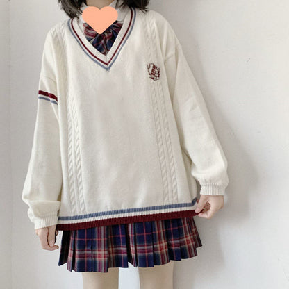 Embroidery Stripe College Style Sweater