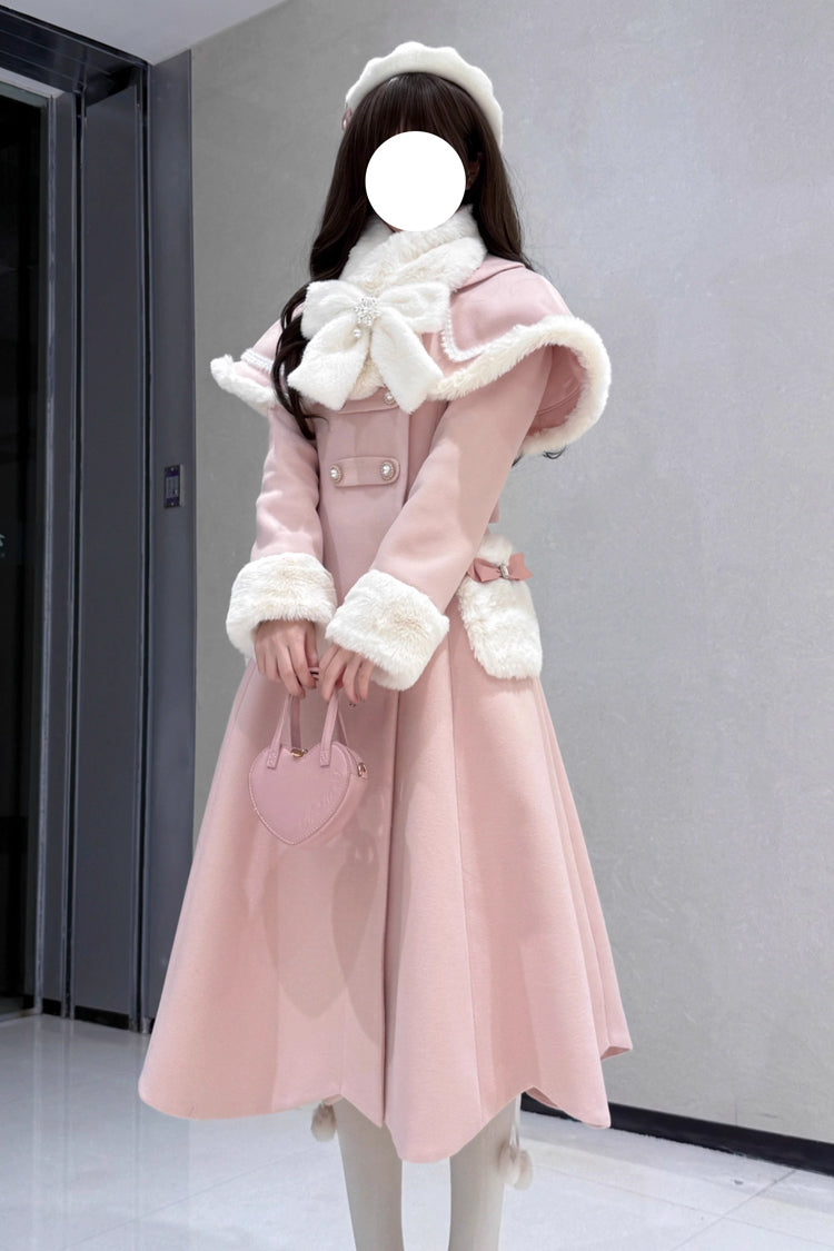 Detachable Cape Bowknot Elegant Princess Long Coat - Confession Poem