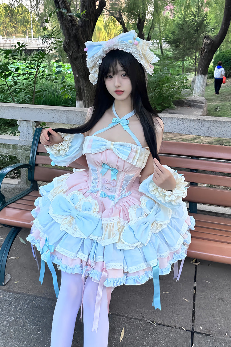 Ribbon Dance Multi-Layered Ruffled Lace-Up Princess Dress