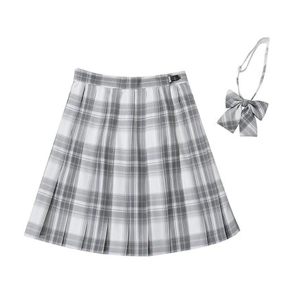 Plaid Print Pleated Skirt Bow Tie Set