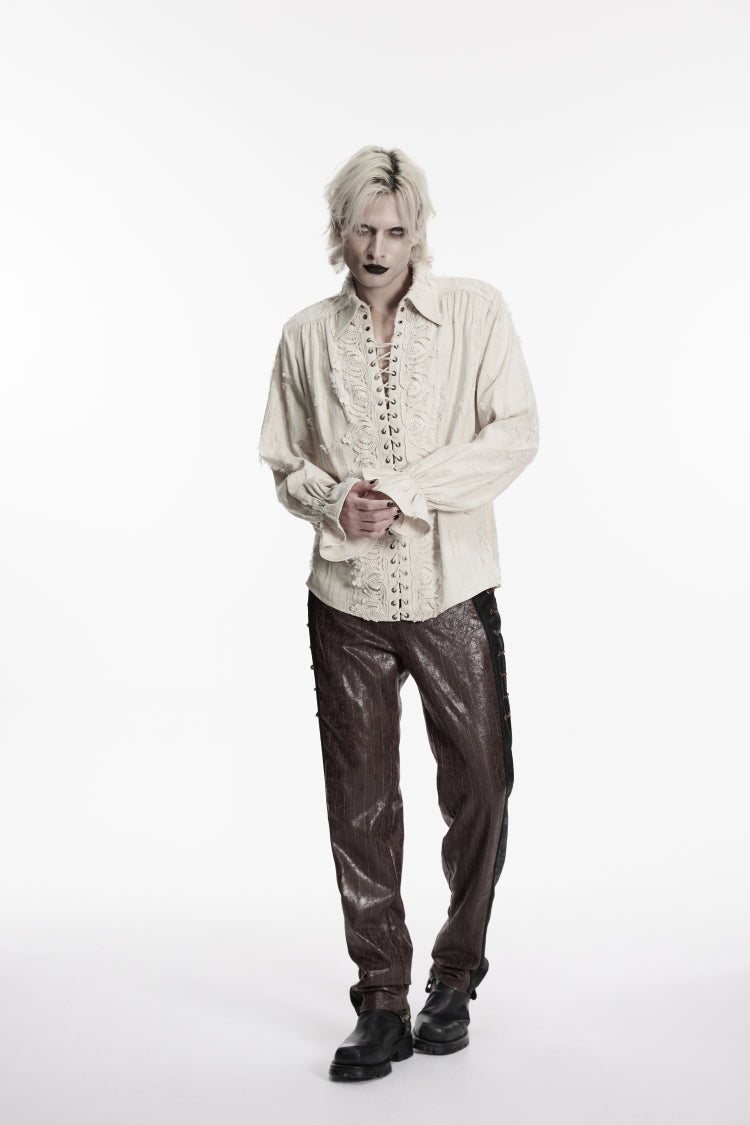 Ivory Gothic Shirt with Notched Collar and Lace-Up Front