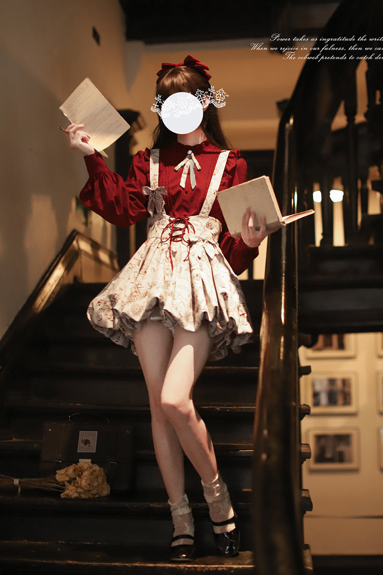Ash Printed Sweet Lolita Skirt with Lace-Up Bow
