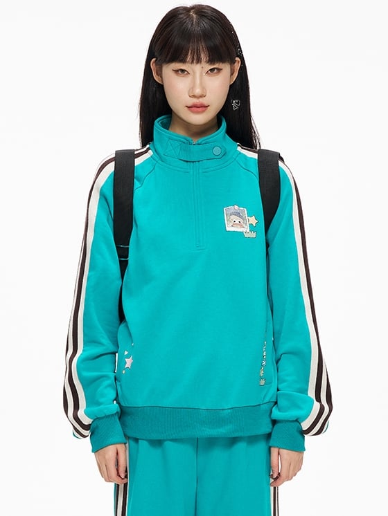 Blue High Neck Sporty Sweatshirt