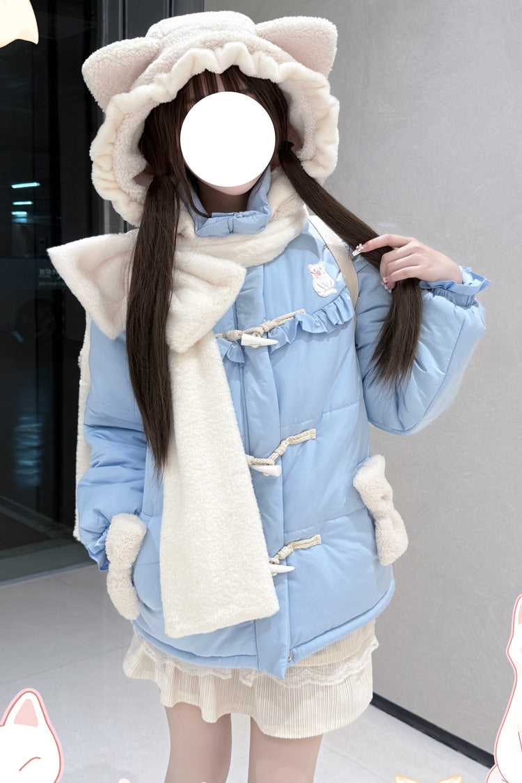 Cute Cat Bow-Trim Hooded Sweet Lolita Coat in Two Colors