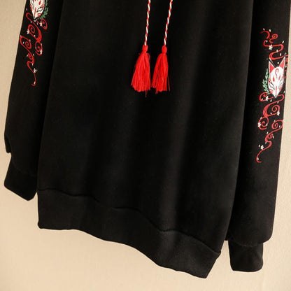 Cartoon Fox Tassel Drawstring Hoodie