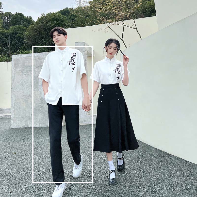 Couple Vintage Leaves Print T-Shirt Skirt Pants