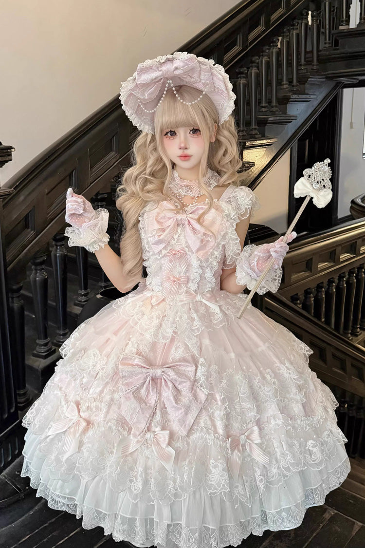 Ruffled Hanayome Bow Lace Sweet Princess Lolita Jsk Dress - Sakura Dream Romance