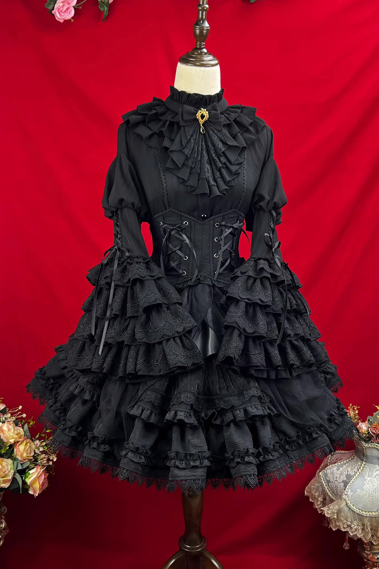 Multi-Layered Ruffled Lace Skirt with Corset Belt
