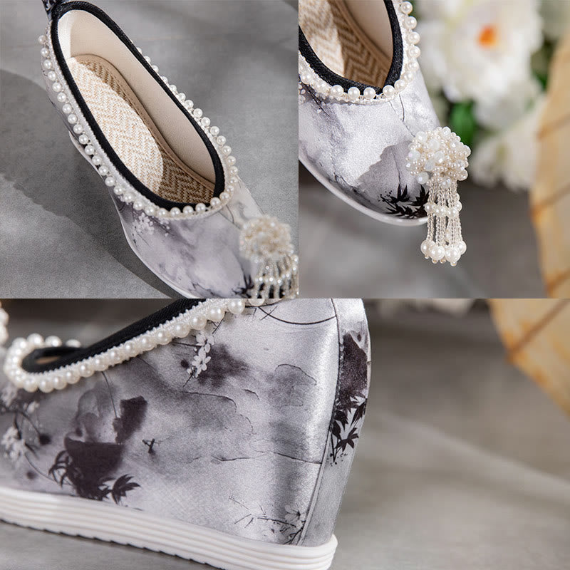 Tie-dye Floral Print Pearl Decor Shoes