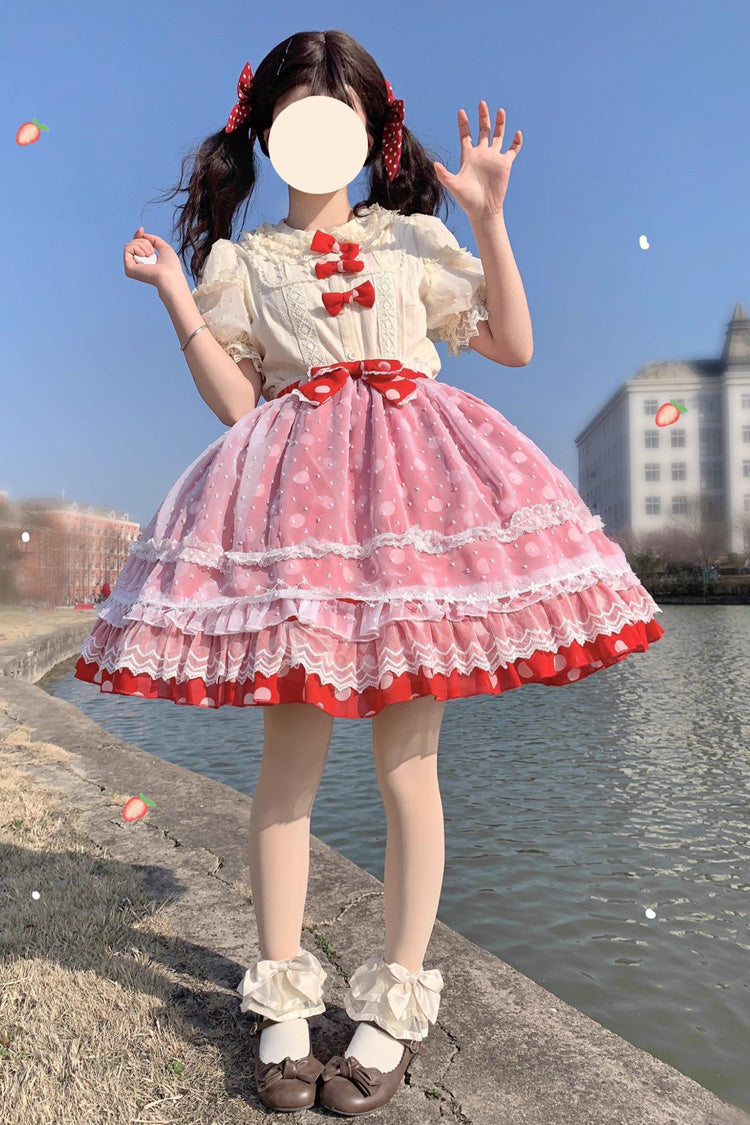 Wave Candy Triple-Layered Print Ruffle Bowknot Sweet Lolita Skirt