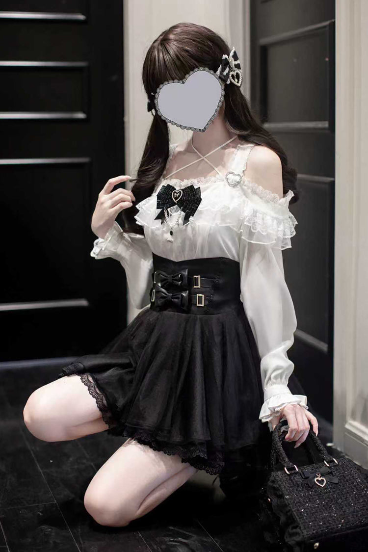 Black Bow Embellished Jirai Kei Skirt - Sweet Japanese Fashion