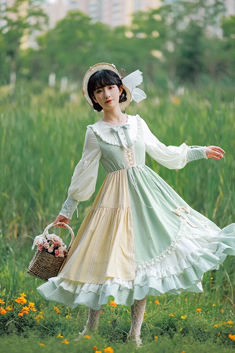 Plaid Print Ruffled Long-Sleeved Sweet Lolita Gown