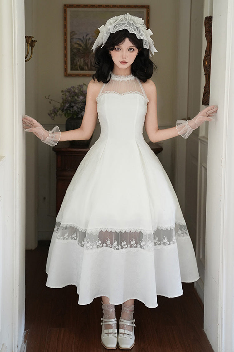 Snow Off Shoulder Halterneck Printed Ruffle Gothic Elegant Dress - Flowers in the Mist