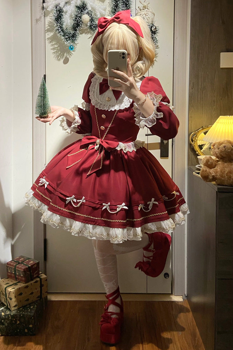 Long Sleeves Ruffled Bow Sweet Lolita Dress - Miss Flando of the New Year