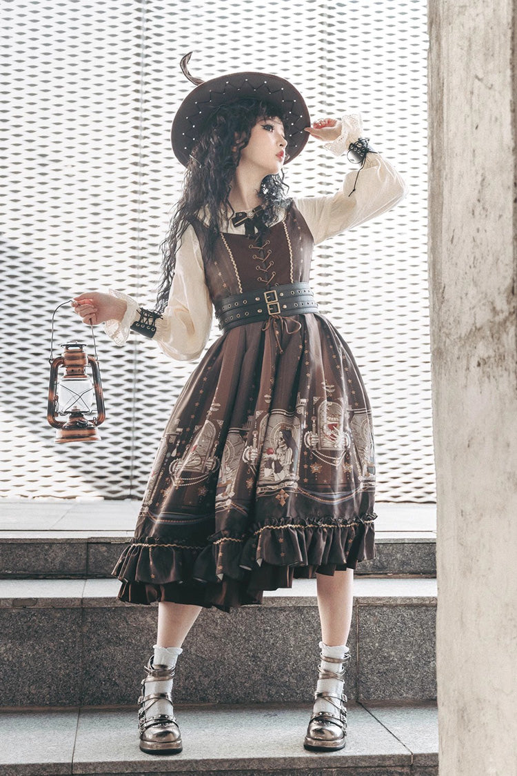 Demon Print Lantern Sleeve Dress with Ruffles - Elegant