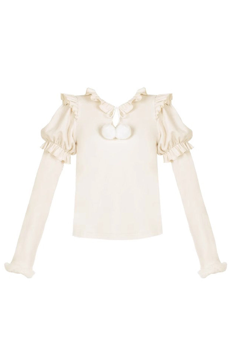 Sweet Lolita Blouse with Puff Sleeves and Hair Ball Tie, 4 Colors
