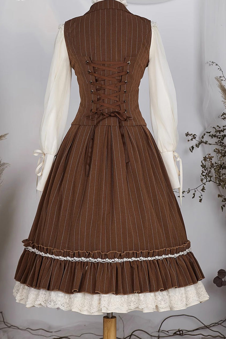 Striped Print Ruffled Elegant College Sweet Skirt - 3 Tones