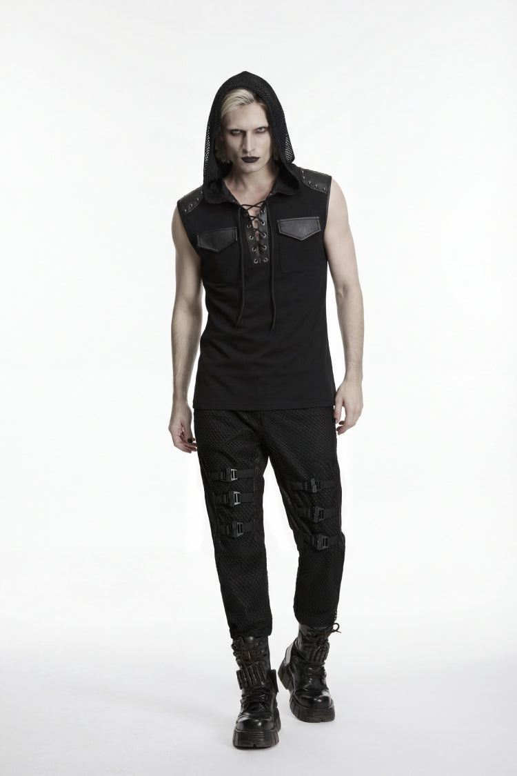 Noir Punk Vest with Hood and Metal Studs