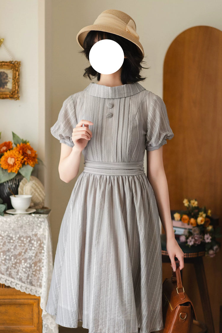 Ash High-Collar Lantern-Sleeve Vintage Lolita Gown