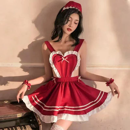 Sexy Lace Up Love Heart Ruffled Maid Dress Lingerie