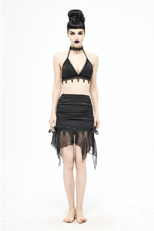 Chiffon Lace-Up Hip-Covering Gothic Swimsuit with Fishtail Skirt