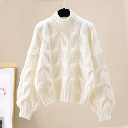 Elegant Pure Color Cable Sweater Plush Pants Set