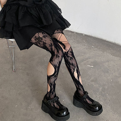 Hollow Out Rose Pattern Mesh Stockings