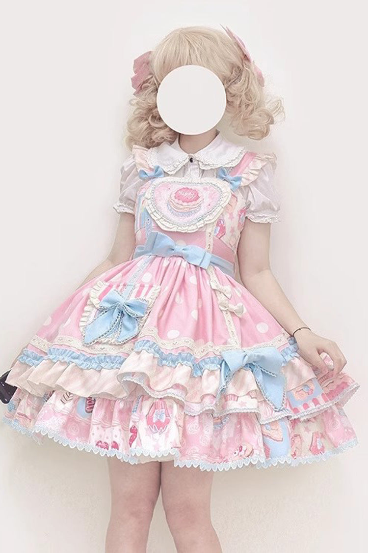 Pink Frosted Sugar Print Ruffled Bowknot Sweet Princess Lolita JSK
