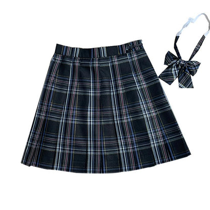 Plaid Print Pleated Skirt Bow Tie Set