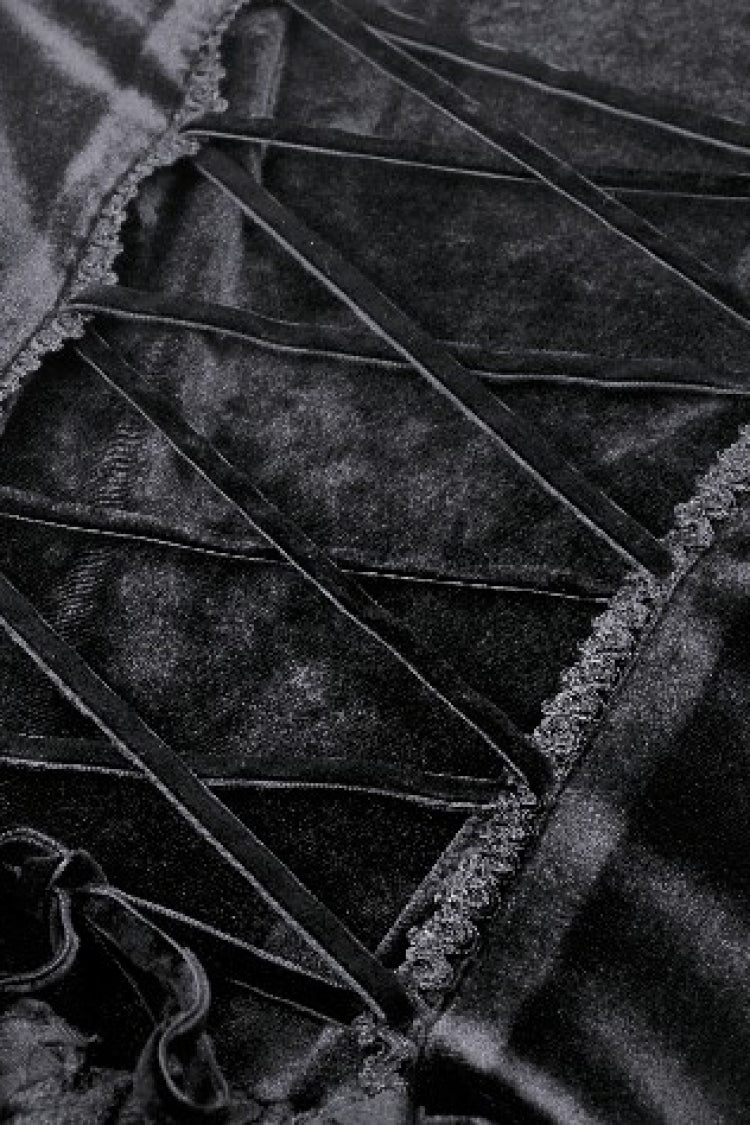 Noir Gothic Velvet Gown with Lace-Up and Square Neckline